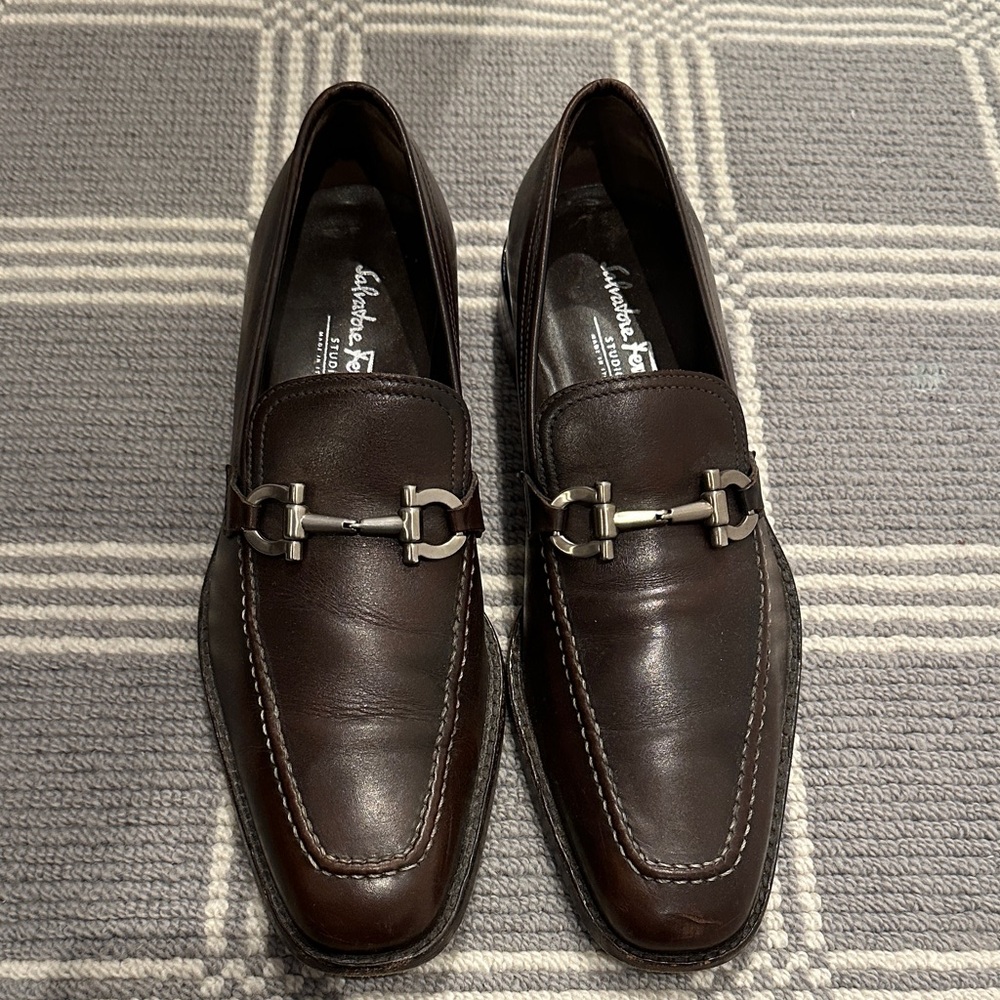 Salvatore Ferragamo Dark Brown Leather Loafers